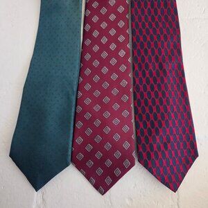 SET OF 3 Mens Tie Roundtree & Yorke Oak Creek Bert Pulitzer 100% Silk Red Green